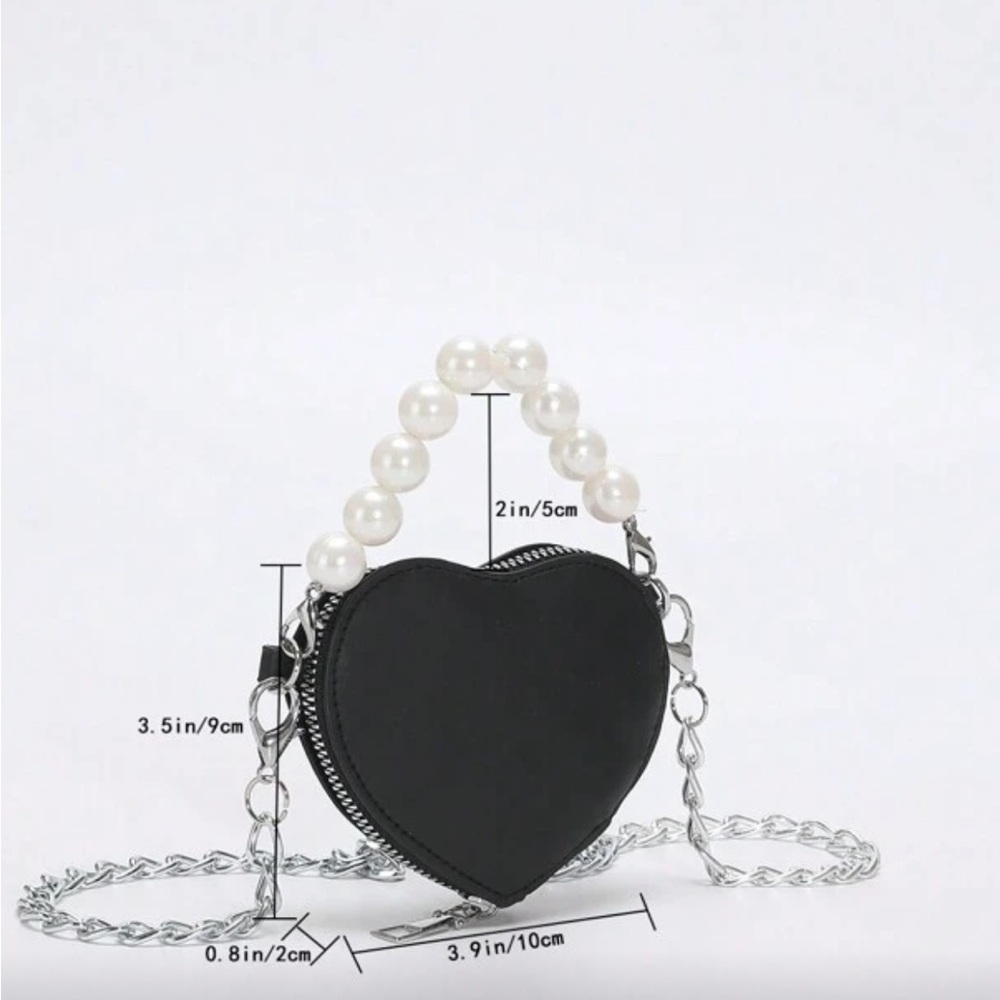 Pearl-Handle Black Heart Mini Crossbody Bag